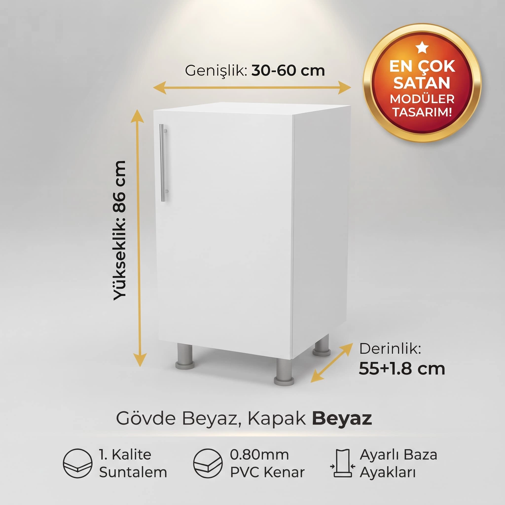 Mutfak Alt Dolabı raflı Beyaz