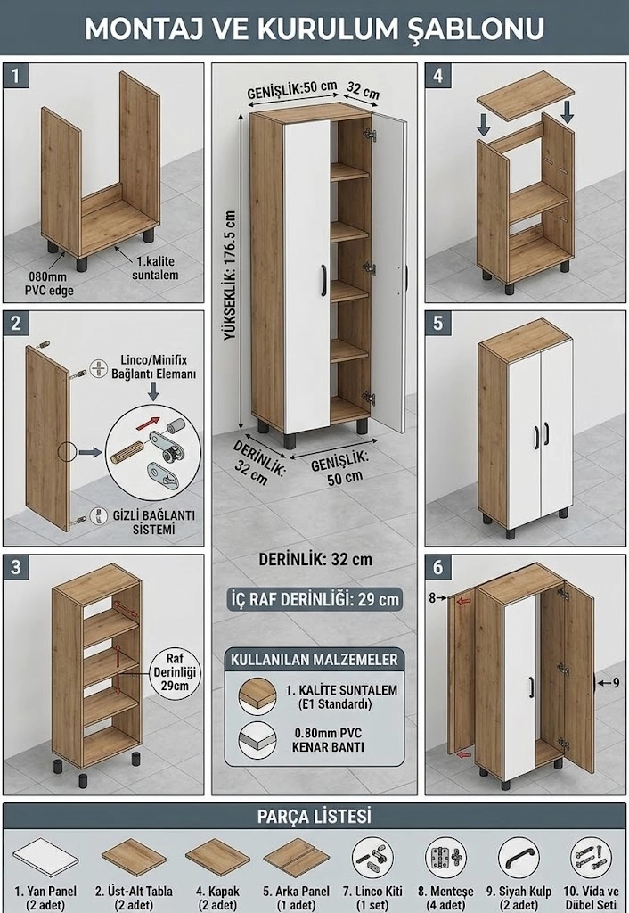 İki Kapaklı Antrasit Çok Amaçlı dolap