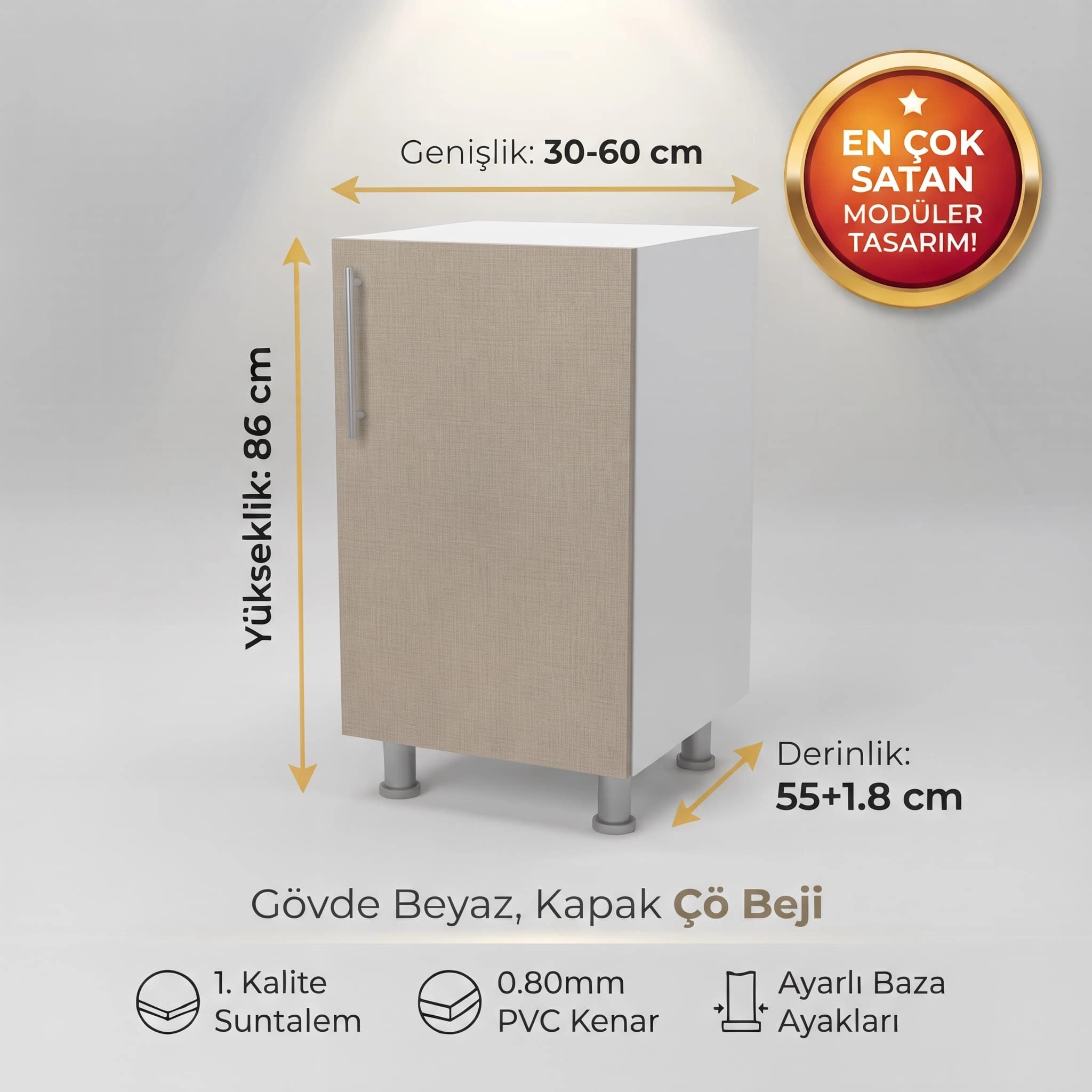 Mutfak Alt Dolabı Raflı Çöl Beji