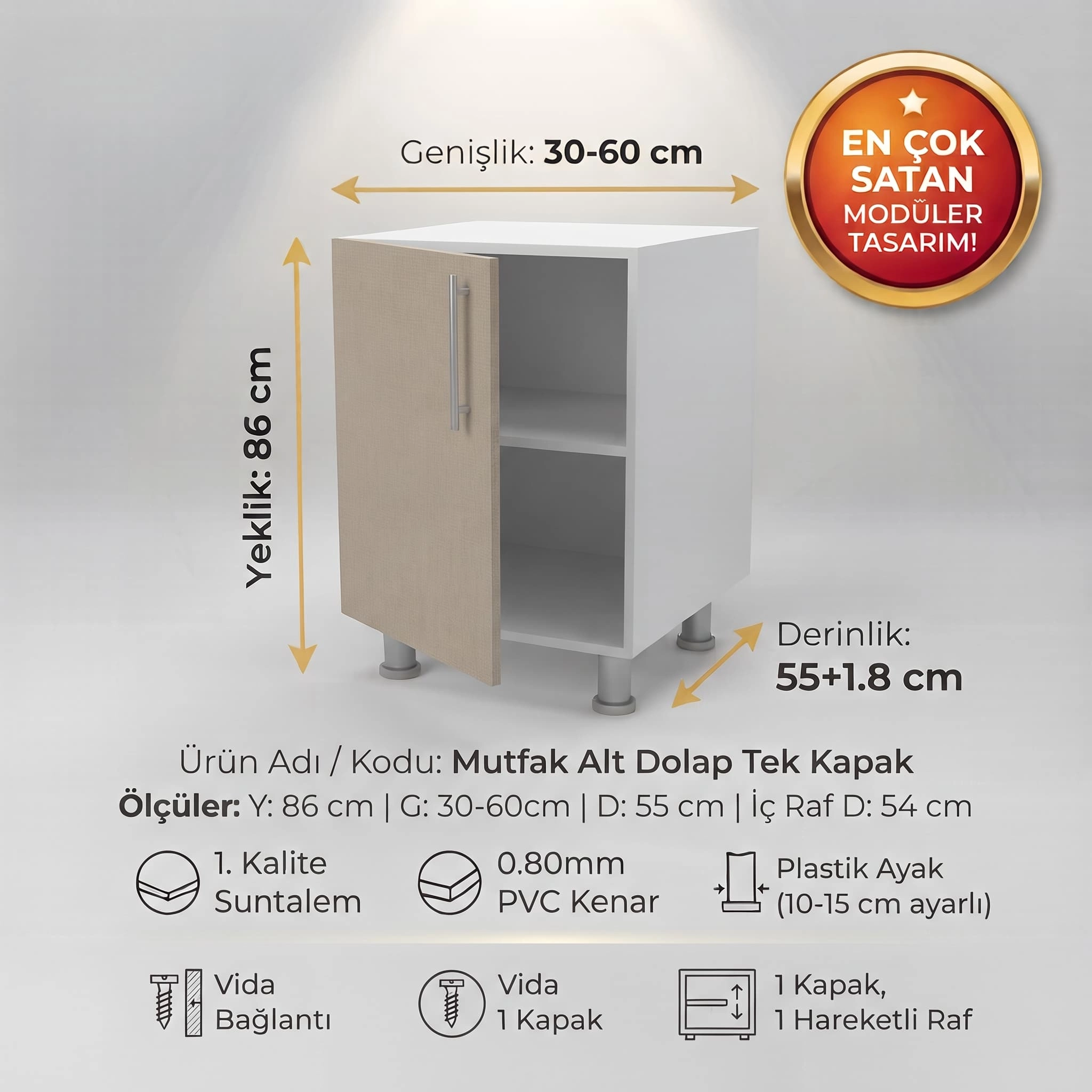 Mutfak Alt Dolabı raflı Beyaz