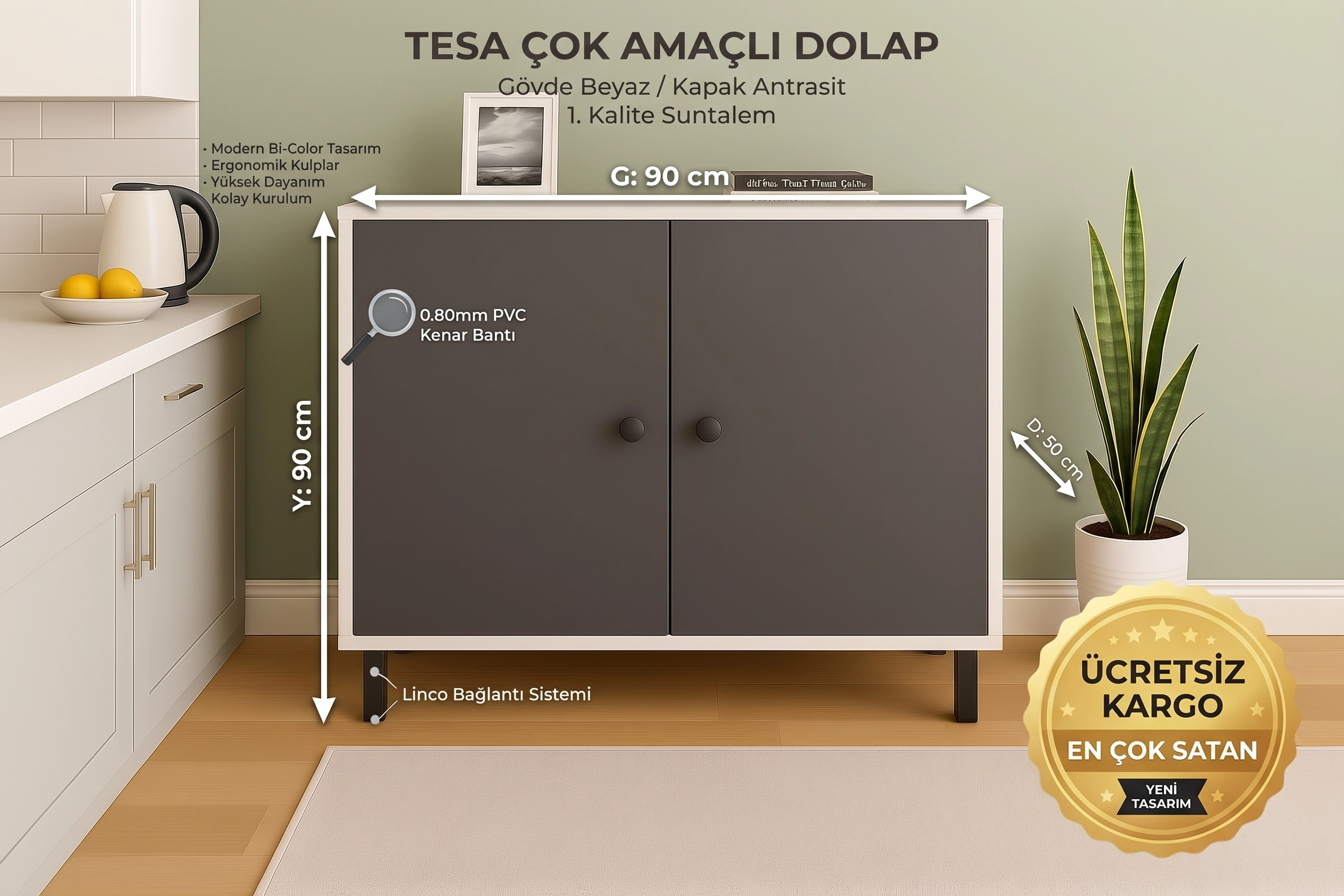 TESA ÇOK AMAÇLI DOLAP BEYAZ/ANTRASİT